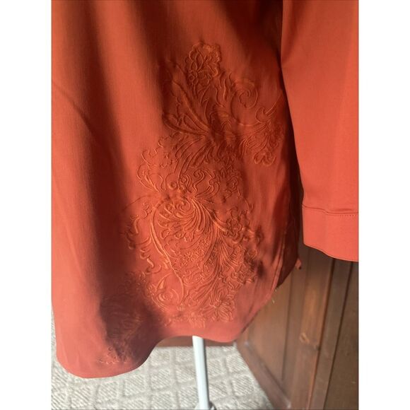 Womens Chico's Size 0 (4) No-Iron Stretch Button Front Orange 3/4 Sleeve Shirt - Picture 4 of 6